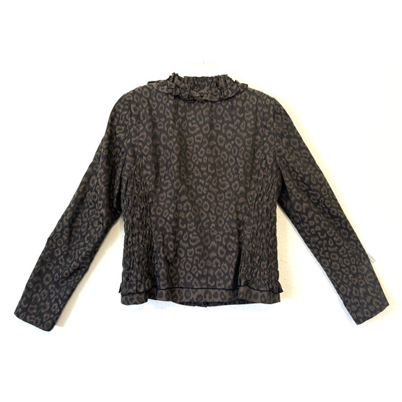 Tahari Jacket Womens Sz 8 Leopard Print Blazer Animal Print Ruffle Neck Coat - Picture 2 of 7